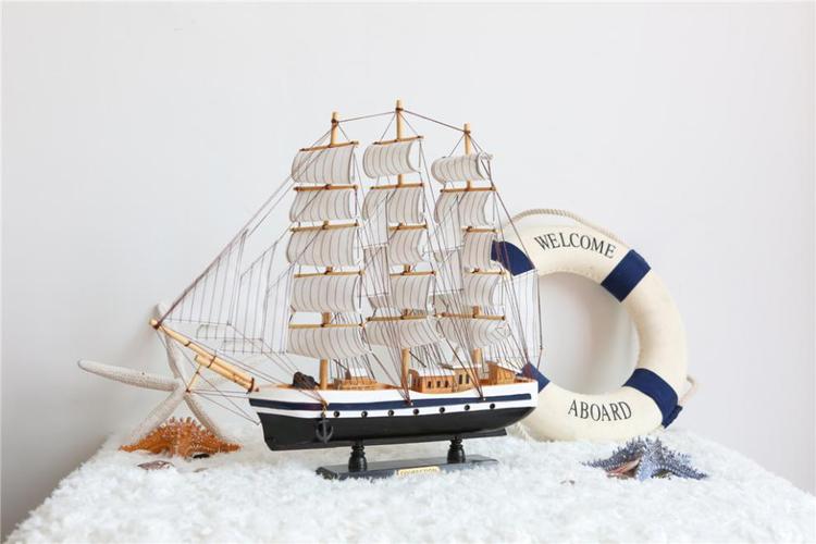 【轻奢】木制品摆件新款50cm地中海帆船模型手工木制帆船摆件木船一帆